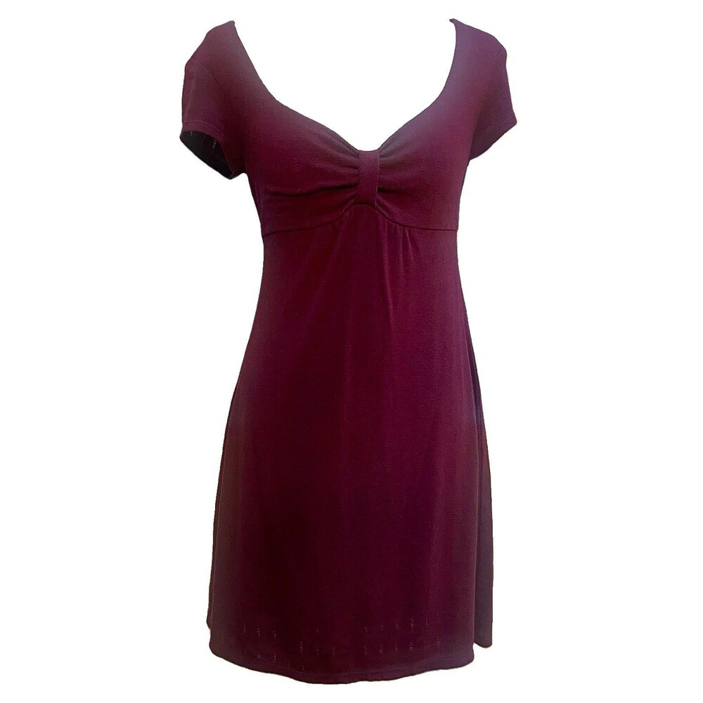 VTG Ruby Rox Y2K Burgundy Knit Empire Waist Babydoll Mini Dress Tie Sz S Gilmore - Picture 1 of 10